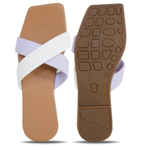Image of TIGER COLLECTIONS Women's Flat Cross Strap Slippers | Comfortable Open Toe Casual Slip-On Sandals | Lightweight Anti-Skid Daily Wear Fashion Flats for Women & Girls