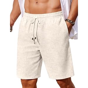 COOFANDY Men’s Linen Shorts Casual Summer Beach Shorts Elastic Waist Drawstring Vacation Shorts with Pockets