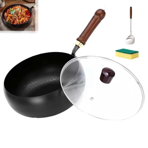 Argumub Asador de hierro fundido pesado sin recubrimiento, utensilios de cocina japoneses de hierro fundido adecuado para cocinas de gas y placas de inducción (olla de hierro fundido + tapa de vidrio
