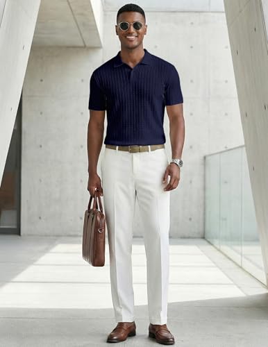Image of JMIERR Mens Casual Polo Shirt Summer Short Sleeve Vacation Button Beach Knit Stretchy Golf Shirts