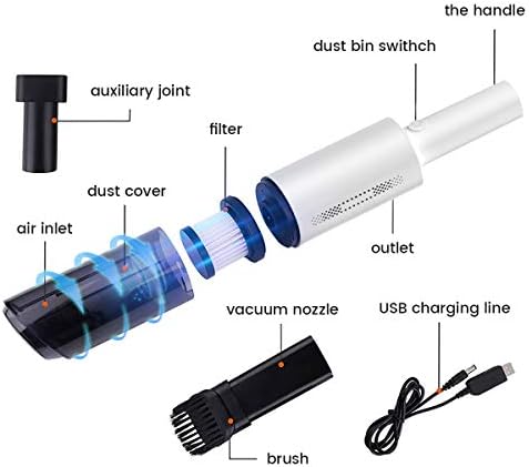 Handheld Vacuum Cleaner, 6000Pa Cordless Car Hand Vacuum Cleaner,120W Powerful Rechargeable Lightweight Wet Dry Portable Car Vacuum Cleaner Hoovers for Home and Car Cleaning,White