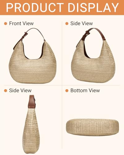 Herald Hobo Crescent Straw Handbag for Women, Summer Beach Tote Bag Purse Top Handle Satchel with Adjustable Strap3