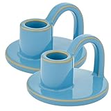Ceramic Taper Candle Holders with Handle (Set of 2) – Tall Candlestick Holders for Table Decor Centerpieces, Rustic Home Décor, and Dinner Table Styling Robin's Egg Blue