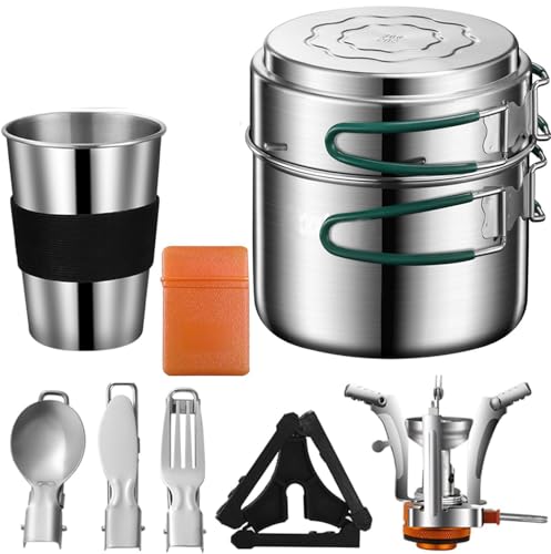 Camping-Cookware-Mess-Kit-Stainless-Steel-Camping-Cooking-Set Camping Cookware Mess Kit Stainless Steel Camping Cooking Set - Image 1