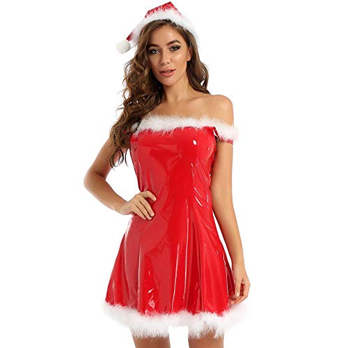 Bustiers & Korsettenvrouwen Mrs Kerstman Kostuum Kerst Cosplay Kostuum Vierkante Hals Mouwloze Witte Veer Trim Jurk Met Hoed - Image 6