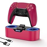 NEWDERY PS5 コントローラー 充電スタンド PS5 コントローラー edge 充電器 収納スタンド 周辺機器 アクセサリ USB-Cケーブル付属 LED指示ランプ付き 過充防止 コンパクト 軽量 レッド