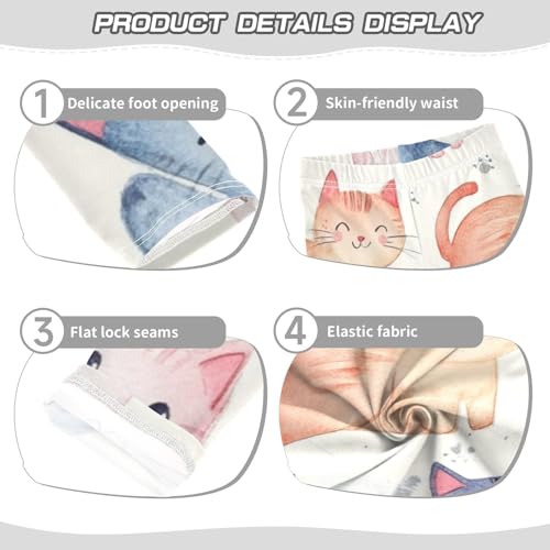 Watercolor Lovely Cats Background Printed Girls Elastic Leggings Casual Yoga Pants for Kids3