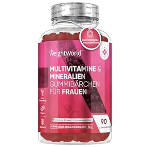 Multivitamin Gummies für Frauen – Mit Hyaluron, Nachtkerzenöl, Coenzym Q10, Folsäure, Zink, Vitamin C, B12, Biotin – Für Immunsystem, Haut & Stoffwechsel – 90 Gummibärchen – Erdbeer & Himbeergeschmack
