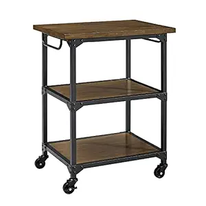 Indian Decor 45945 Space Saving Rustic Antique MDF Multi-Function Cart, Kitchen Storage Trolley, Oak- Black