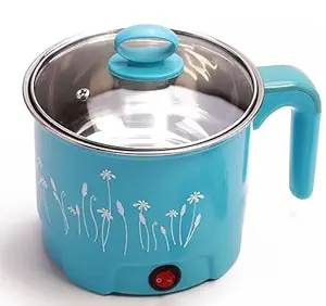 Avvic mart Electric 1.5 L Multi Cooker Kettle, Concealed Base,Noodle Maker Egg Boiler Vegetable & Rice Cooker, Steamer, Stainless Steel & Plastic, Outer Lid (ELECTRIC POT - BLUE)