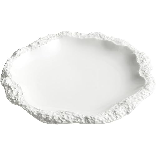 Brightalk Ceramic Salad Dinner Plate, 10 Inch Dessert Plates with Irregular Rock Edge - Dishwasher, Microwave, Oven Safe, Smooth Glaze, Scratch Resistant - White