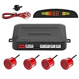 Con alarma acustica graduable (bip-bip) y con indicacion exacta de la distancia a traves de la pantalla LED.