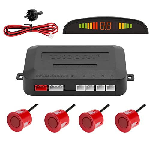 TKOOFN Kit Radar De Recul 4 Capteurs ROUGES Auto Système Parcage Stationnement Numérique Ecran LED