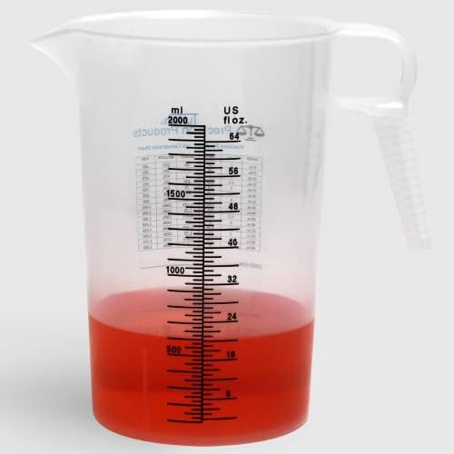 Half Gallon 64oz (2 quart) Measure Pitcher- Convenient Conversion Chart-Strong Food Grade - Great for Lawn, Pool and Spa Chemicals, Ag, Home Hobbies, Lye, Cooking, Shop Motor Oil and Fluids by Turnah