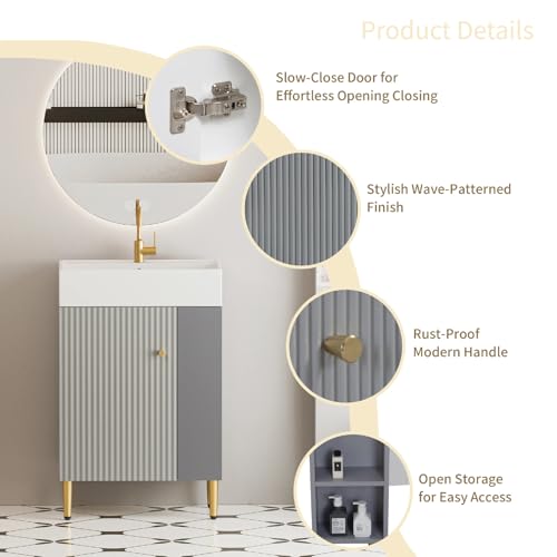Image of 21.6 inch Freestanding Bathroom Vanity with Ceramic Sink, Matte Gray