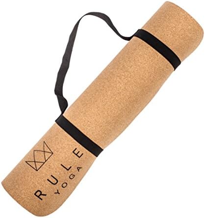 RULE YOGA Cork Yoga Mat and Strap - Natural Eco Cork, 6mm Thick (1/4 Inch) and Extra Long 73 Inches