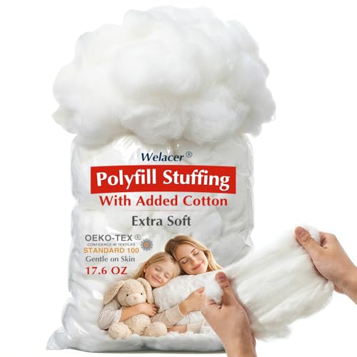 Welacer Added Cotton Polyfill Stuffing 1.1lb/17.6oz Extra Soft Pillow Stuffing Fluffy Fiber Fill for Cushions Stuffed Animals Crochet Toys Crafts & Cloud Decor