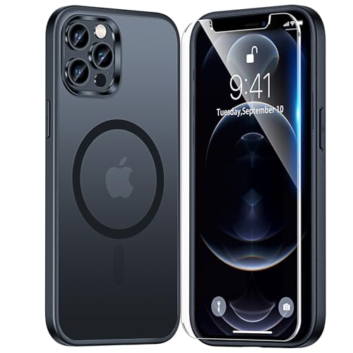 Image of TAURI for iPhone 12 Pro Max Case, Compatible with MagSafe, Matte Black | with Screen Protector, Not-Yellowing Military-Grade Protection, Shockproof Slim Magnetic Case for iPhone 12 ProMax