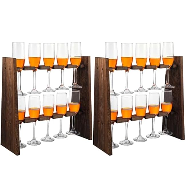 2 Pcs Champagne Flute Glass Holder Stand Wooden Wine Glass Holder Champagne Wall Stand 2 Tier Rack with 20 Slots Drink Tower Shelf for Wedding Party Display Cabinet