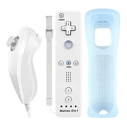 COOLEAD 2 in 1 Motion Plus Remote Game Controller e Nunchuk Controller per Wii e Wii U Motion Plus Telecomando Remoto Controller per Wii e Wii U con Custodia in Silicone e Cinturino da Polso (Bianca)