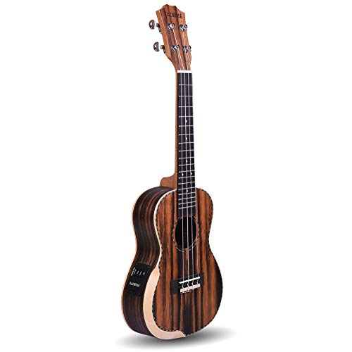 Image of Kadence Ukulele 24 inch Concert Size, Specially Crafted Exotic Wood Design, fluorocarbon strings Electric Acoustic Ukulele with EQ and Bag (Black Wood)
