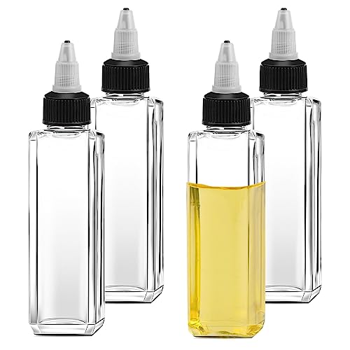 Mozeat Lens 4 Stück Squeeze Ölspender Flaschen 100ml Kunststoffflaschen kleine Quetschflaschen mit Schraubdeckel Mehrzweck Flaschen für flüssige Gewürze Öl Soja sauce Essig