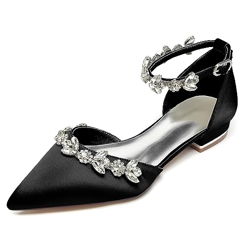 Women's High Heels, Women's Pointed Toe Satin Wedding Flats for Bride Comfortable Rhinestones Bridal Shoes Evening Prom Party Dress Shoes Pumps
