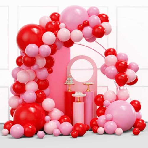 Image of YMSZ Red and Pink Balloons Arch Kit, Valentines Balloons Arch,134pcs Pink and Red Balloon for Birthday, Valentines, Anniversary Party Decorations