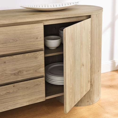 Image of Modway Duval Oval Wood Grain 71 Inch Sideboard with Doors and Drawers in Hickory Frost