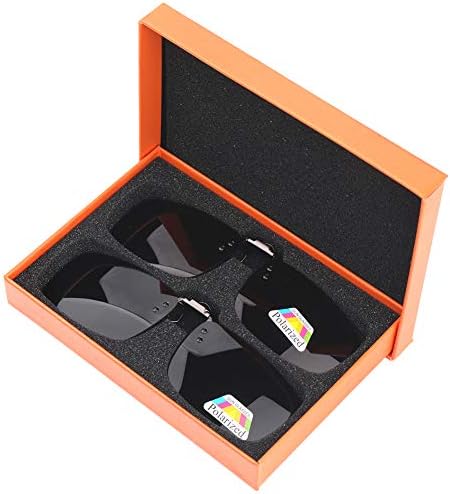H&S Clip on Sunglasses 2 Pairs Polarised Flip Up fit Sunglasses Glasses Eyeglass for Women Men