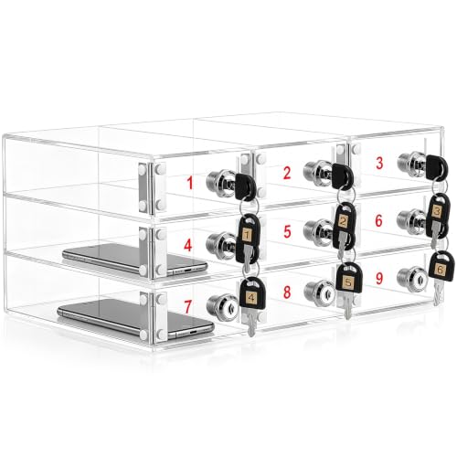 Image of Layhit Clear 9 Slots Cell Phone Locker Box for Classroom Clear Acrylic Cell Phone Storage Cabinet Bin with Door Locks for Classroom School Students Office Factory Employees