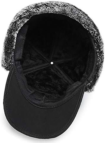 Miniatura 2 de Sombrero de cazador cálido de invierno acogedor de piel sintética bombardero piloto con máscara extraíble, orejeras y ala ancha gorra de béisbol