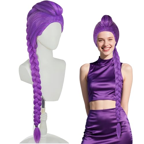 Long Purple Cosplay Wig with Braid Ponytails - Halloween Cosplay Wigs for Women Costume Party