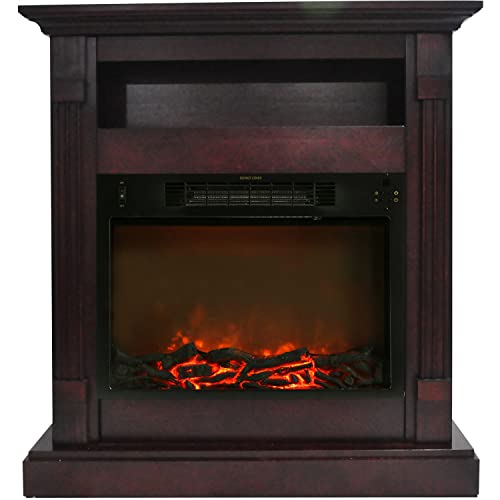 Cambridge Sienna 34'' Freestanding Electric Fireplace With Remote| Log Insert | Mahogany Mantel | For Rooms Up To 210 Sq.ft. | Storage Shelf | Adjustable Heat Settings |Timer #TOP18