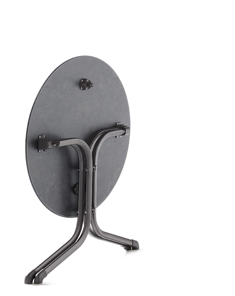 SIEGER Boulevard Platte. Klapptisch, Polytec-Dekorplatte und Stahlrohr-Gestell, Eisengrau/Schiefer anthrazit, 85cm ø, 5135-30 KT