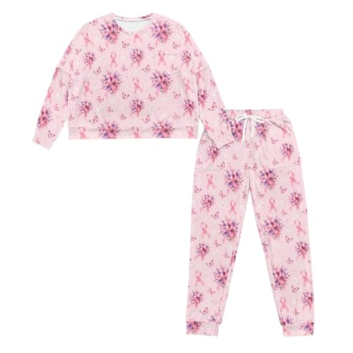 Image of Womens Pajama Sets 2 Piece Pjs Lounge Sets Long Sleeve Sleepwear Crew Neck Pullover Top with Long Pants