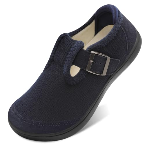 BARERUN Diabetic Slippers for Women Wide Toe Box Mary Jane Flats Moccasin Wide Shoes for Orthopedic Bunion Neuropathy Pregnancy Overweight Womens Blue 9.5 Wide