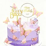 22 Pcs Butterfly Happy Birthday Cake Topper Set Acrylic & Gold Metal Frame Pink Butterfly Cake Decor for Birthday Wedding Spring Theme Party Cake Decorations Supplies