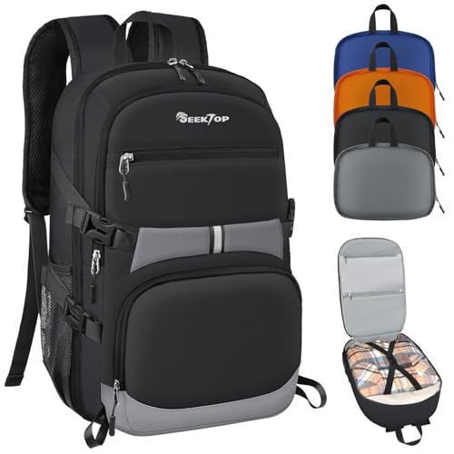 Seektop 40L Hiking Backpack Foldable Daypack for Women Men, Lightweight Travel Backpack Carry on Flight Approved Work Business Leisure Bag (Black)