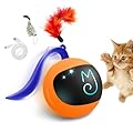 Migipaws Cat Toy, Automatic Moving Ball Bundle Classic Mice + Feather Kitten Toys in Pack. DIY N in 1 Pets Smart Electric Teaser, USB Rechargeable (Orange)