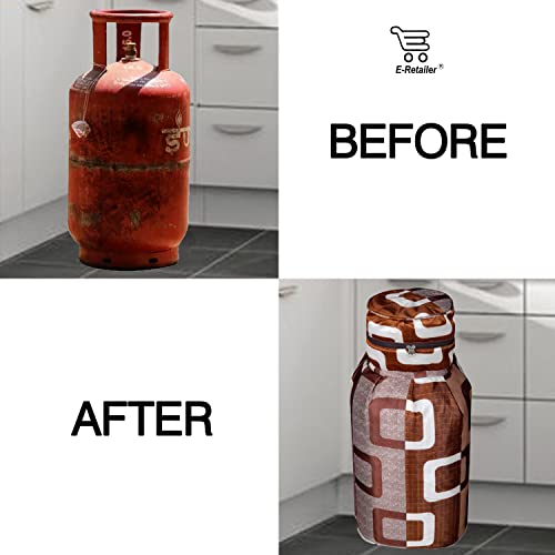 Image of Polyester 3-Layered LPG Gas Cylinder Cover with Zip Enclosure (Color-Geometric Brown, Size-26x14 Inches)
