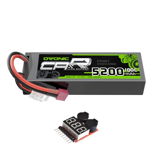 OVONIC 7.4V 5200mAh 100C 2S Lipo Battery with T Connector