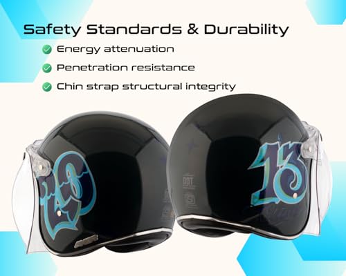 Image of Axor Retro Jet Sportz C13 ISI and DOT Certified Gloss Finish Open Face Helmet for Men and Women with Clear Visor- Slate Blue-XL