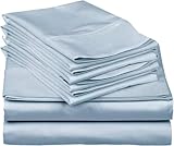 Mattress-Homes 6 Piece Queen Size Sheet Set with 4 Pillowcases, Ultra-Soft 100% Cotton Sheets, Cooling Sateen Weave, Luxury Deep Pocket Bedsheets Set, Light Blue Solid