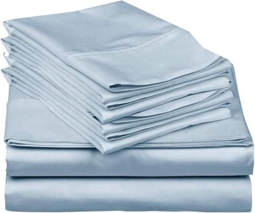 Mattress-Homes 6 Piece Queen Size Sheet Set with 4 Pillowcases, Ultra-Soft 100% Cotton Sheets, Cooling Sateen Weave, Luxury Deep Pocket Bedsheets Set, Light Blue Solid