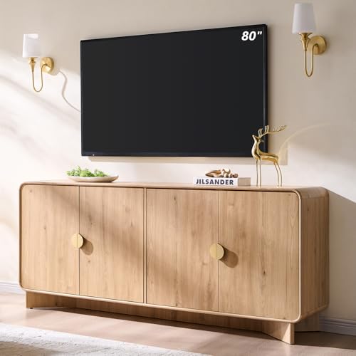 Modern TV Stand 80 TVs Adjustable Shelves Oak
