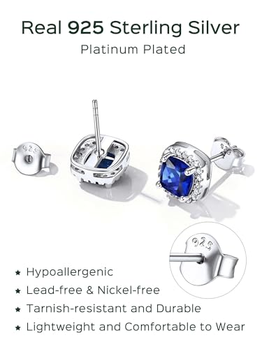 ChicSilver 925 Sterling Silver Birthstone Earrings for Women Square Diamond Earrings Cubic Zirconia Studs Earring for Women with Gift Box3