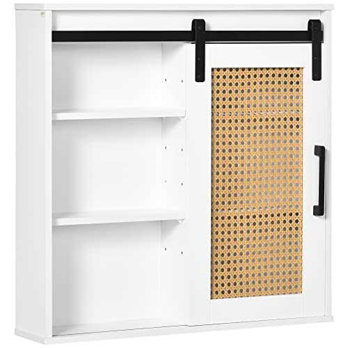 kleankin Armoire Murale Salle de Bain Placard de Rangement Toilettes avec Porte coulissante 6 niches 60 x 13,5 x 61 cm Blanc