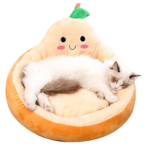PET SPPTIES Cama para Mascotas, Suave Redondo Gato Dormido Cama Pequeña Perro Cama PS080 (S, Orange)