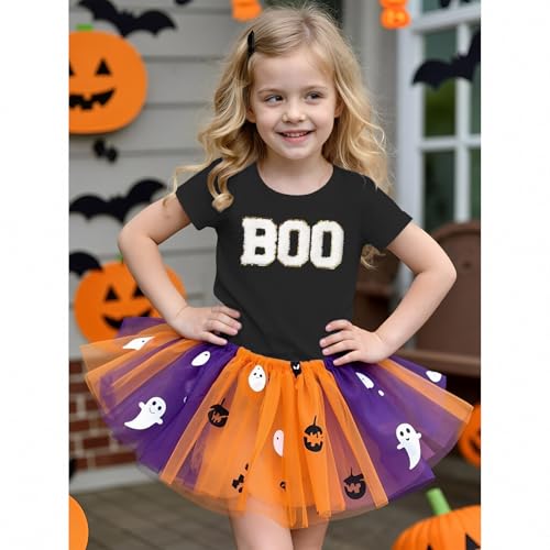 Girl Boy Halloween Shirts Kid Glitter Boo Chenille Patch T-Shirt Embroidery Spooky Season Tee Fall Short Sleeve Top2